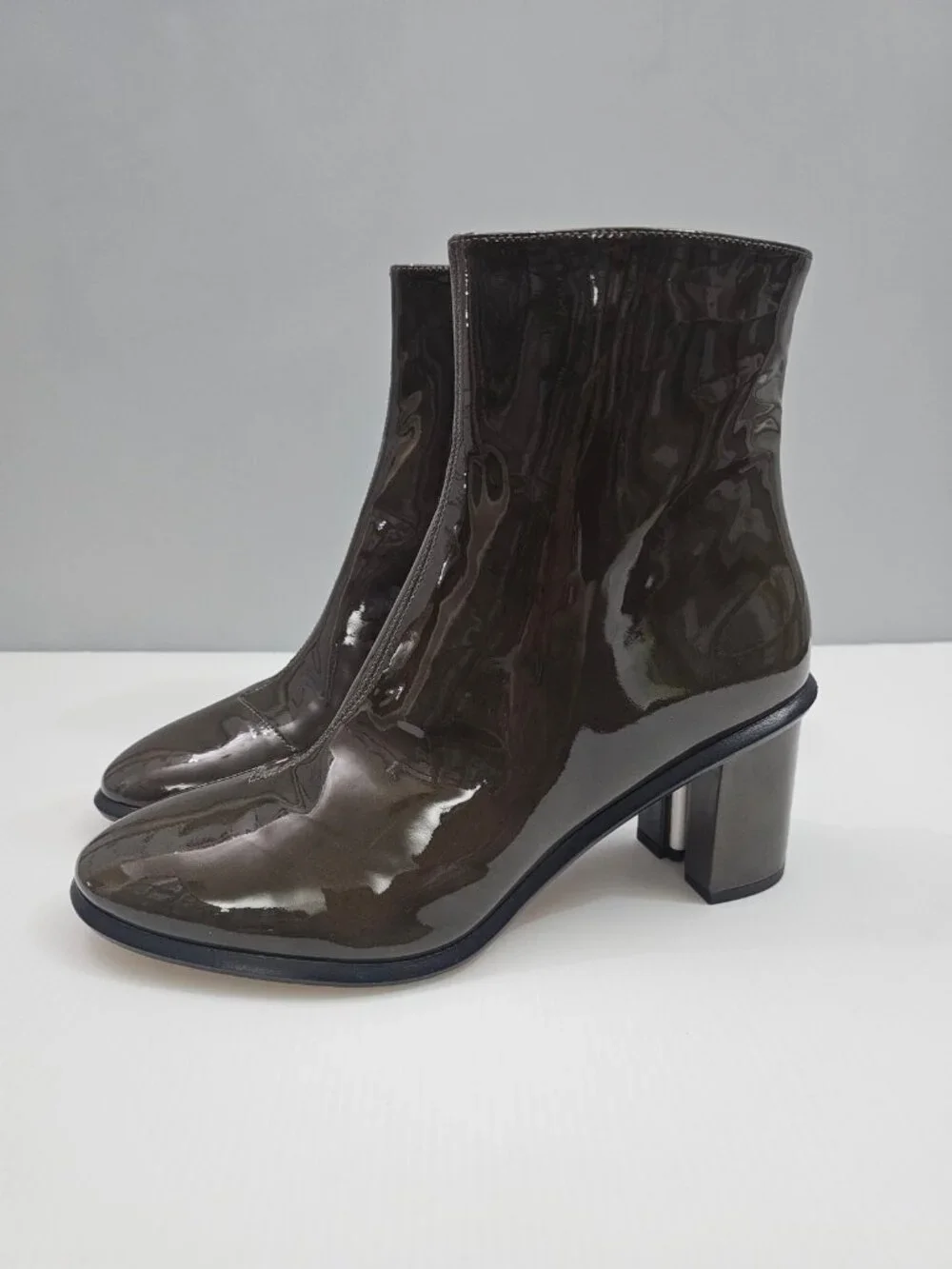 Tory Burch Brooke Ankle Boot Womens 9 Dark Moss Green Patent Leather Block Heel